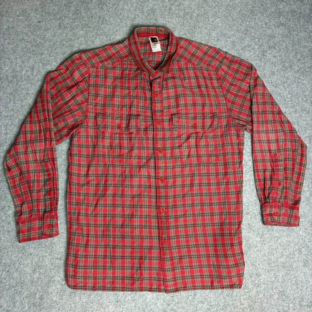 The North Face Mens Size XL Red Grey Plaid Long Sleeve Button Down Flannel Shirt